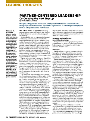 Cover of PSJ Professional Safety article by Richard N. Knowles called Partner-Centered Leadership