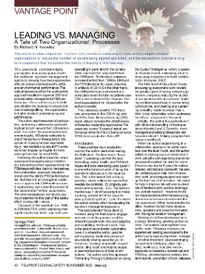 Cover image of article written by Richard N. Knowles Leading Vs Managing in the PSF Professional Safety